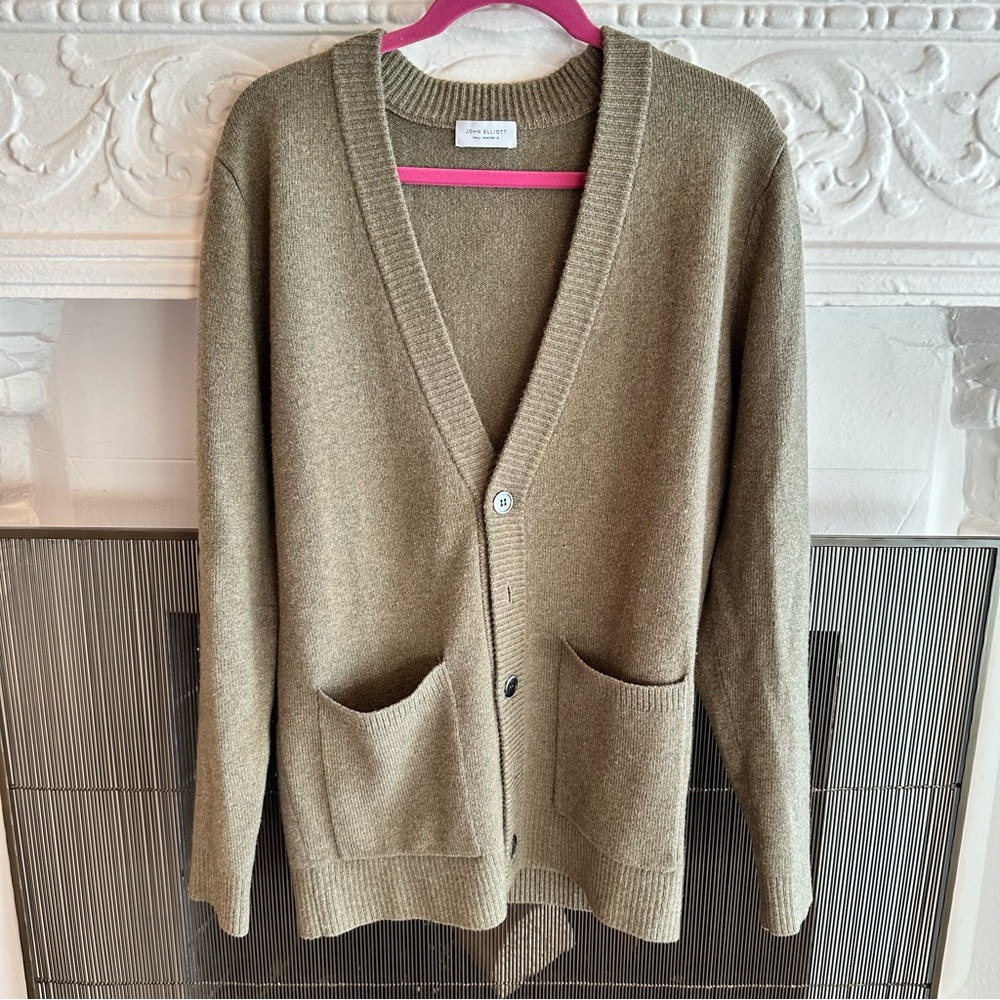 John Elliot Men’s Green Cashmere Blend Cardigan Size Small